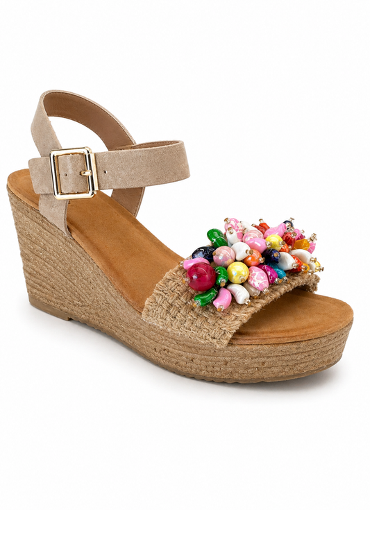 Keilsandalette mit Perlen-Details beige, Gr. 36-41