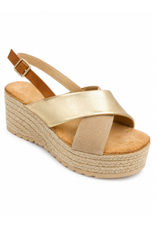 Keilsandalette mit Riemchen gold/beige, Gr. 36-41