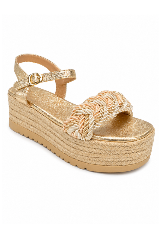 Keil-Sandale mit Flechtriemen gold, Gr. 36-41