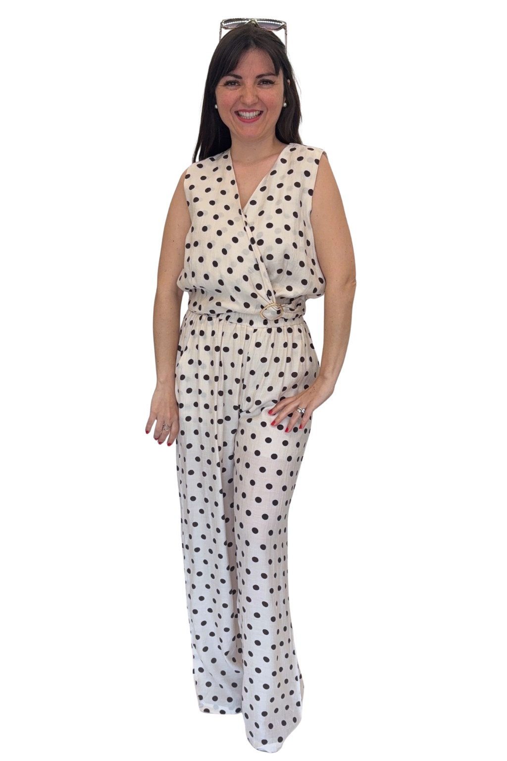 Polka Dots Zweiteiler creme/braun, Gr. 36-40