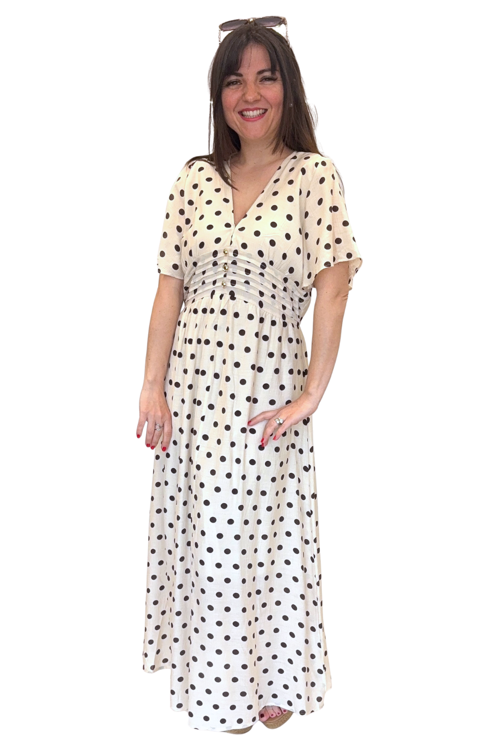 Polka Dots Kleid creme/braun, Gr. 36-42