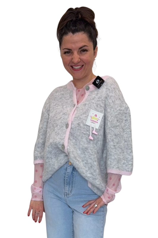 Kuschelige Strickjacke Soft Chic grau/rosa, Gr. 36-42