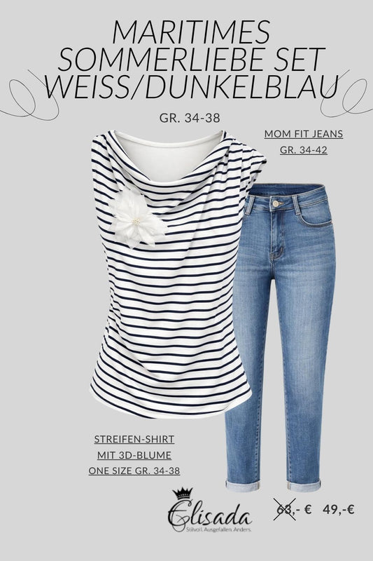 Maritimes Sommerliebe Set weiß/dunkelblau, Gr.34-38