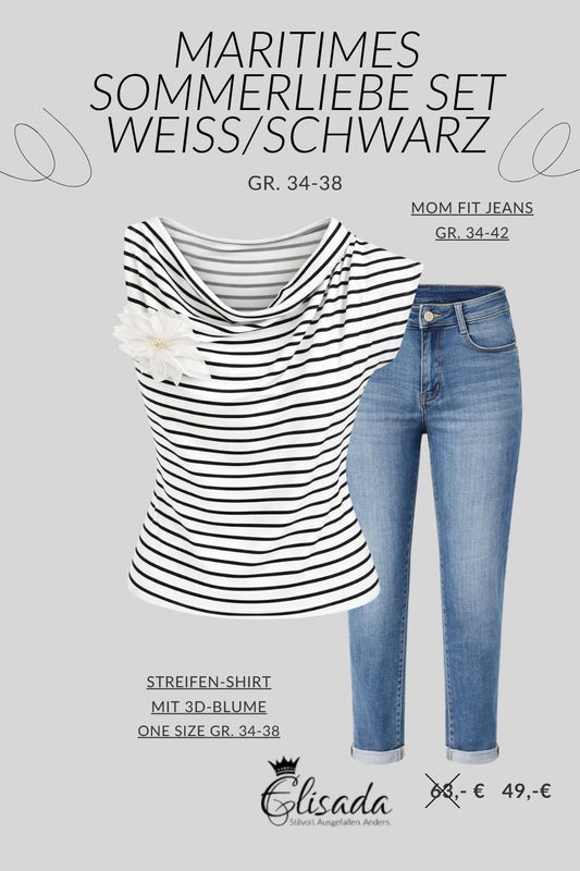 Maritimes Sommerliebe Set weiß/schwarz, Gr.34-38