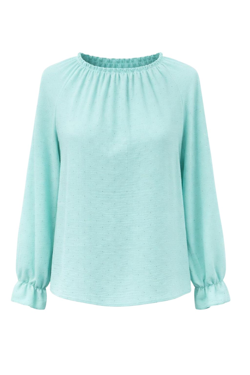 Leichte Bluse mit Glitzersteine türkis, Gr. 34-44