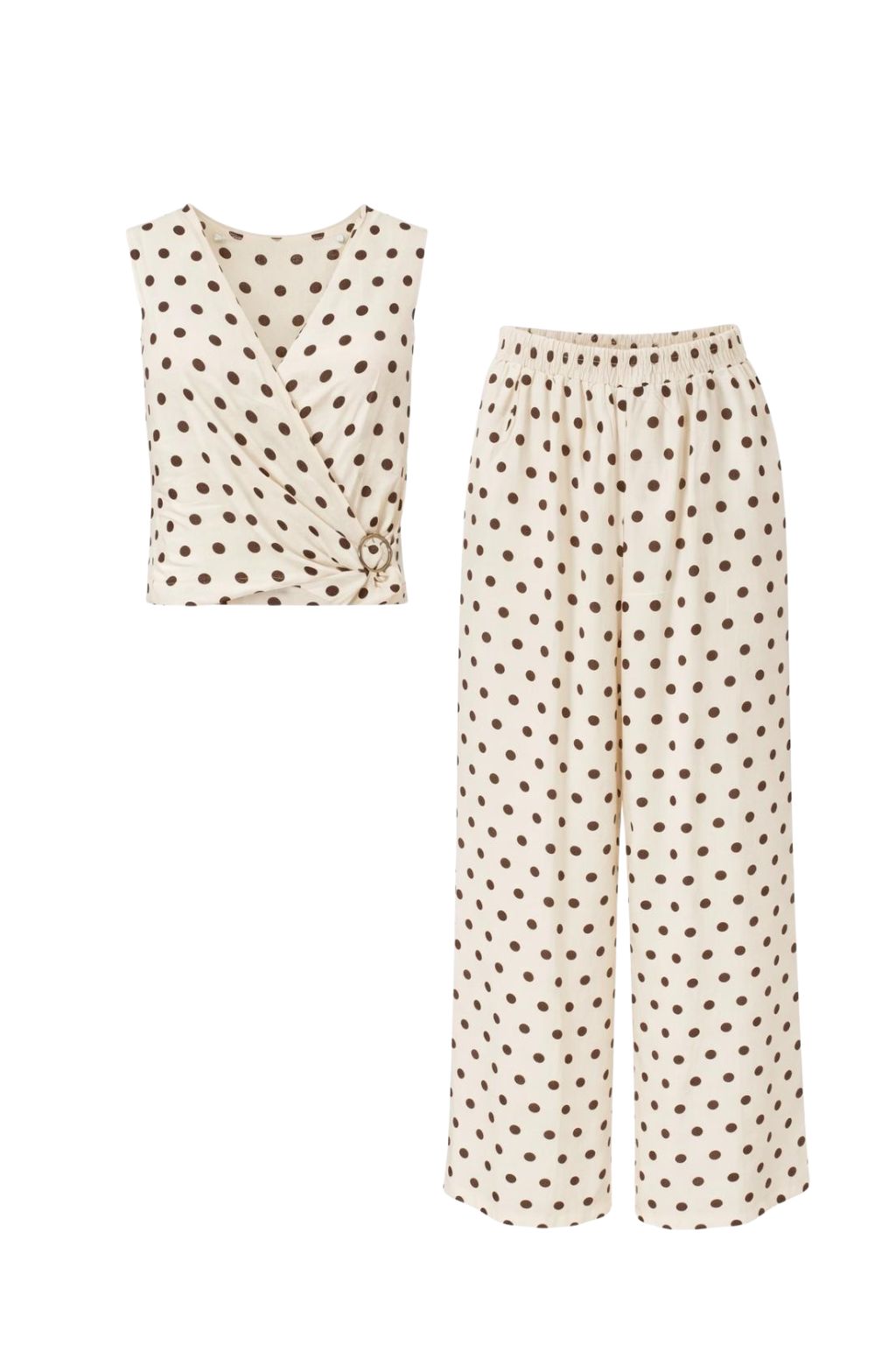 Polka Dots Zweiteiler creme/braun, Gr. 36-40