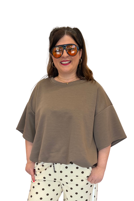 Shirt mit High-Low-Schnitt braun, Gr. 36-42