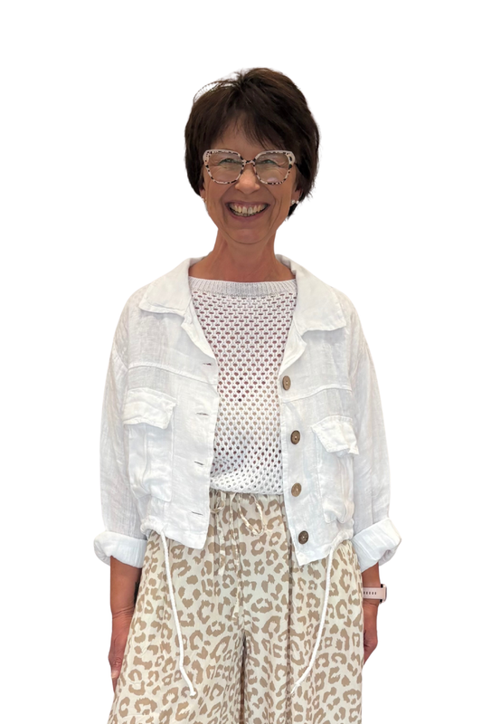Leinenjacke mit Bindesaum, Gr. 36-42