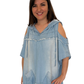 Jeansbluse mit Kapuze, Gr. 38-44