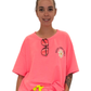 Kurzarm Sweatshirt "Good vibes only" neonpink, Gr. 36-44