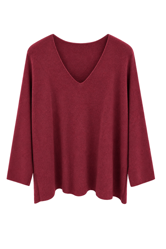 Soft V-Neck Pullover bordeaux, Gr. 38-46