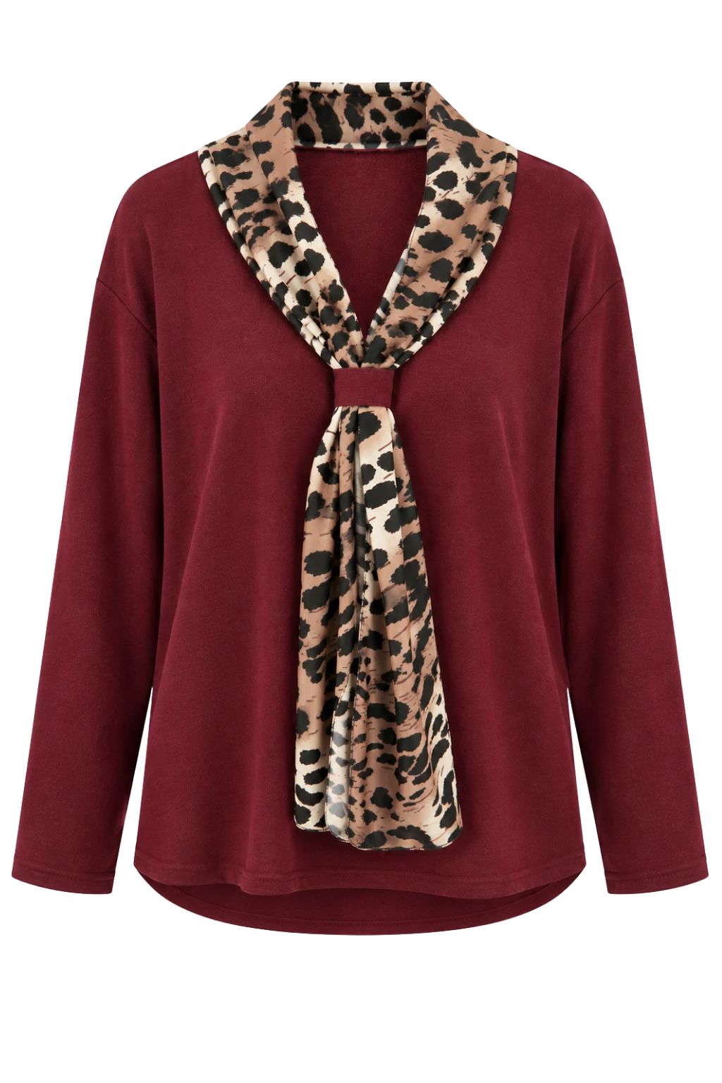Shirt mit Leo-Schal bordeaux, Gr. 36-44