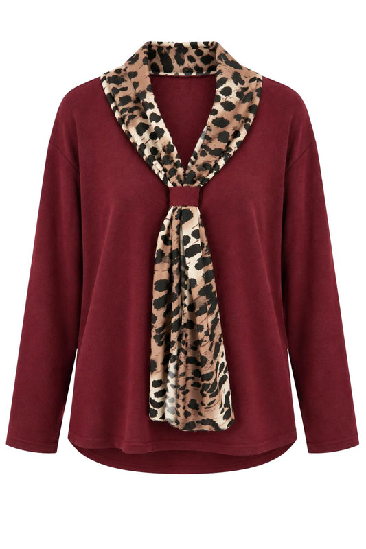 Shirt mit Leo-Schal bordeaux, Gr. 36-44