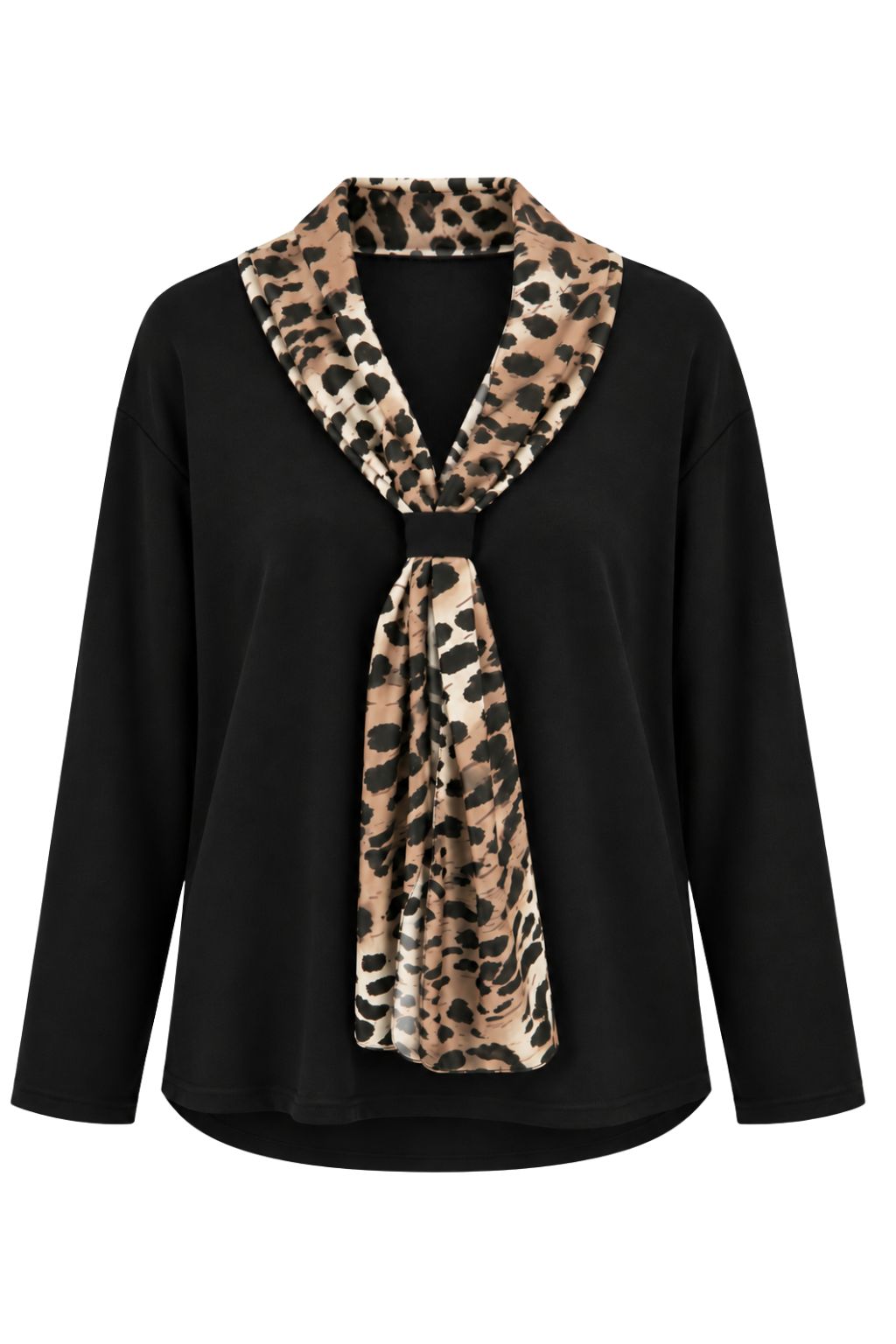 Shirt mit Leo-Schal schwarz, Gr. 36-44