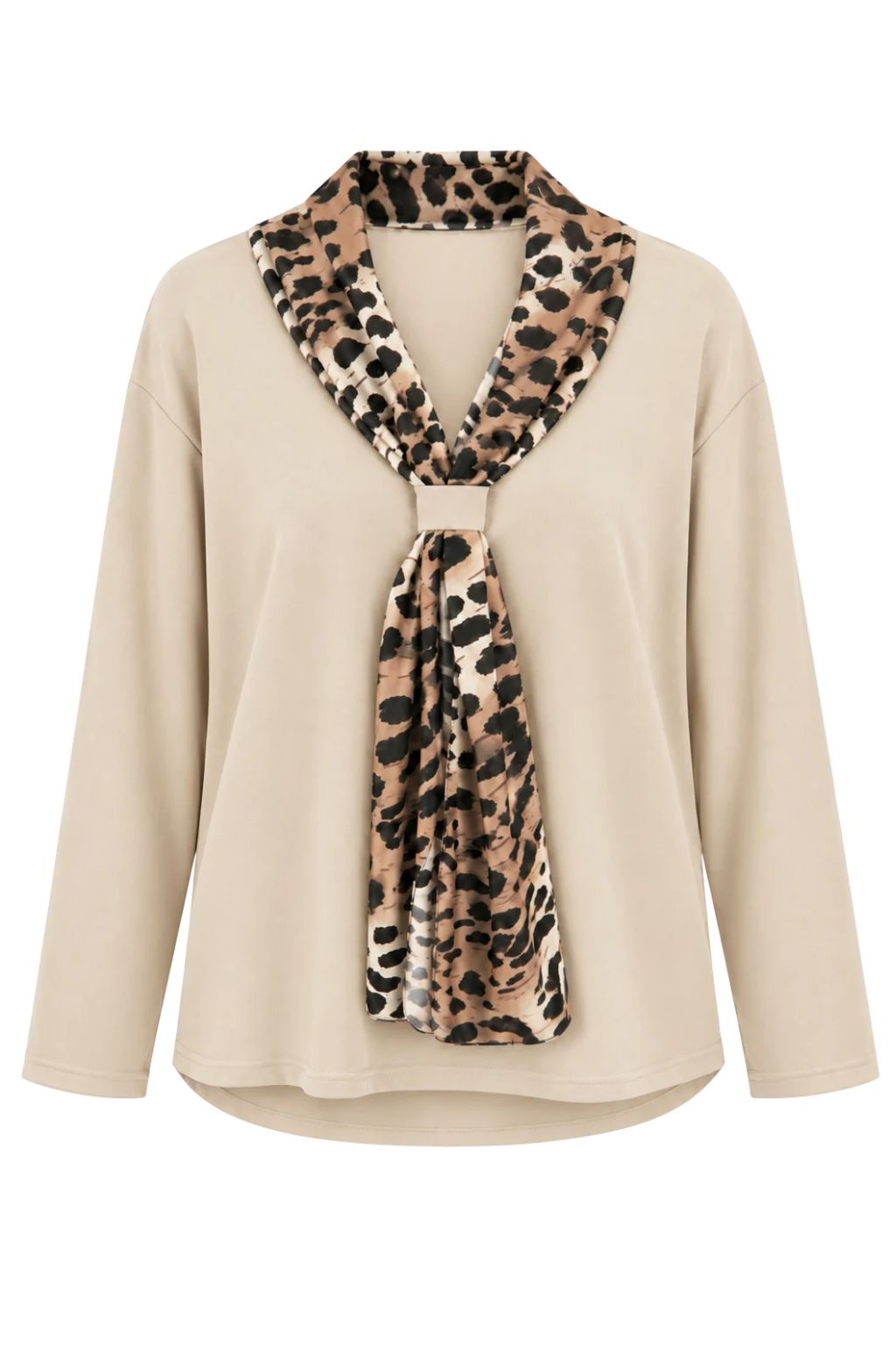 Shirt mit Leo-Schal beige, Gr. 36-44