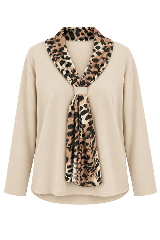 Shirt mit Leo-Schal beige, Gr. 36-44