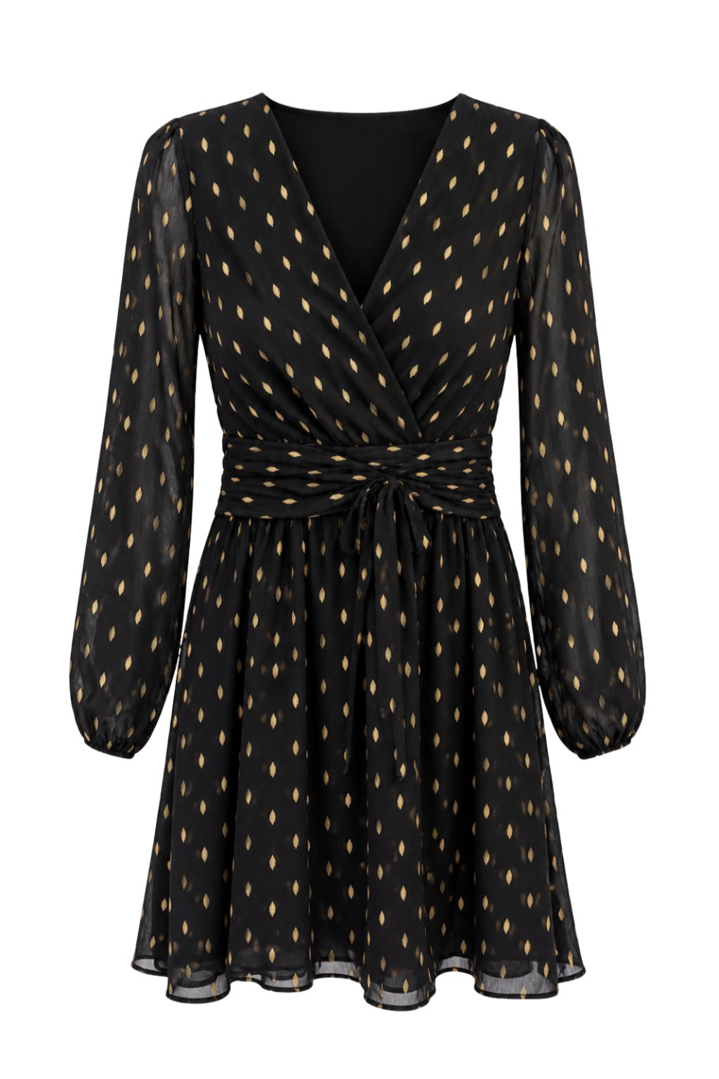 Elegantes Chiffonkleid in Schwarz-Gold, Gr. 36-48