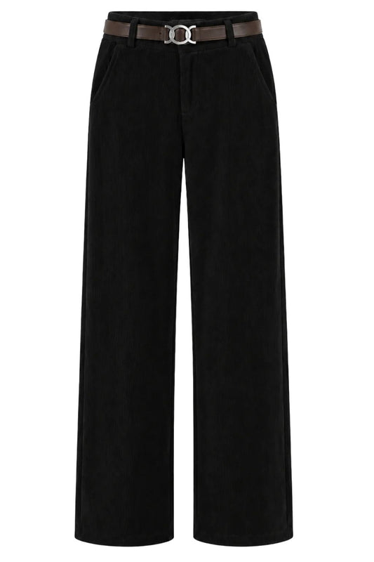 Samtcord-Hose mit Gürtel schwarz, Gr. 36-42