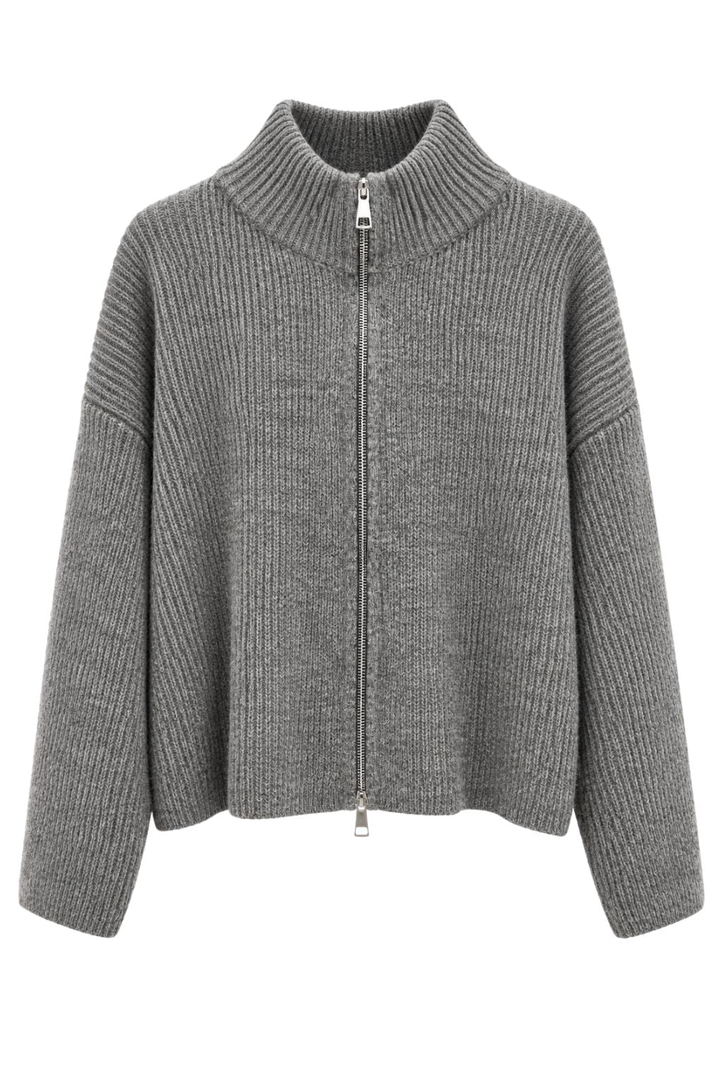 Strickjacke Stehkragen grau, Gr. 34-40
