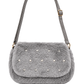 Plüsch-Schultertasche mit Schmucksteinen grau