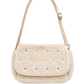 Plüsch-Schultertasche mit Schmucksteinen beige