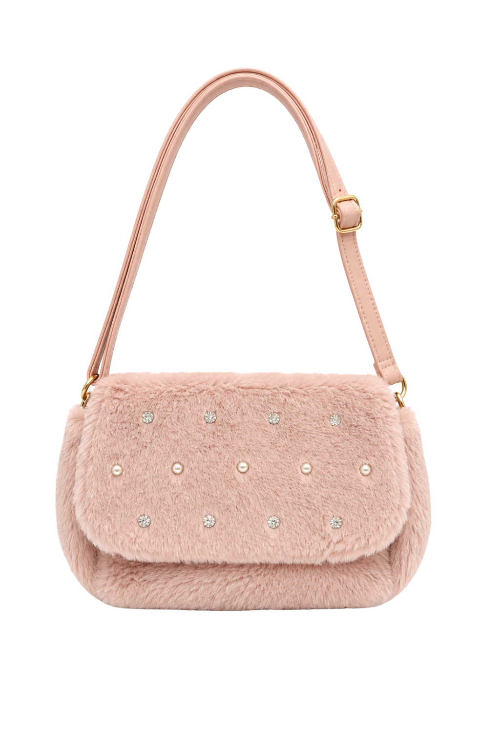 Plüsch-Schultertasche mit Schmucksteinen rosa