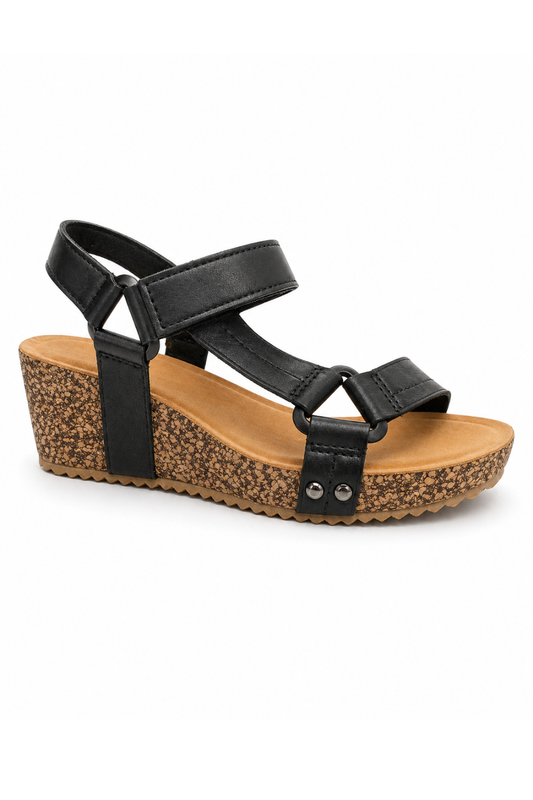 Keil-Sandale mit Klettverschluss schwarz, Gr. 36-42