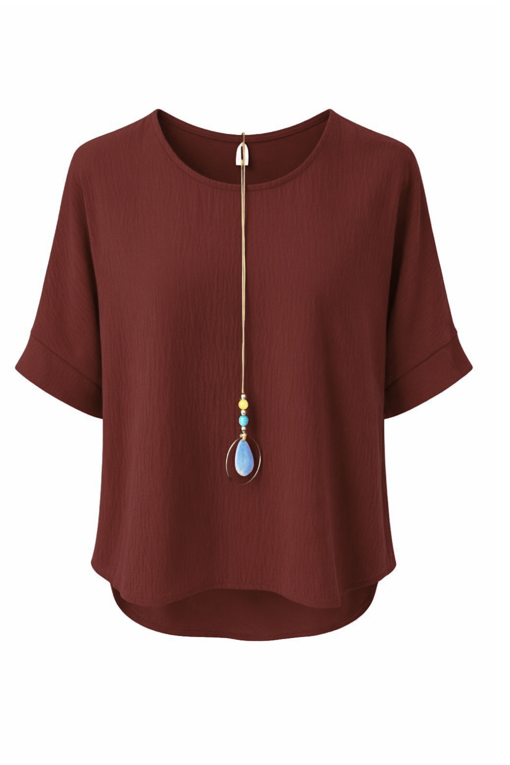 Sommerbluse bordeaux (mit Kette), Gr. 36-44