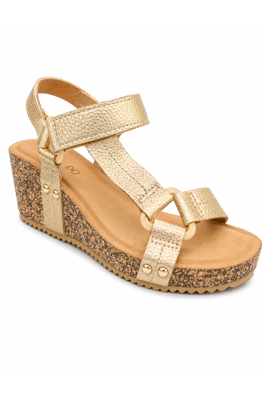 Keil-Sandale mit Klettverschluss gold, Gr. 36-42