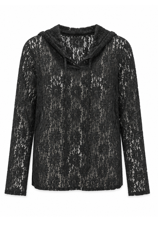 Spitzen Hoodie schwarz, Gr. 36-42