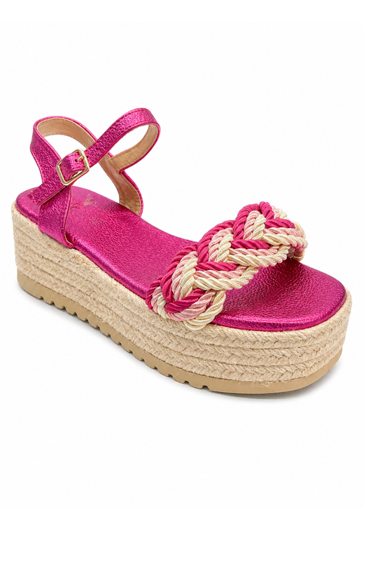 Keil-Sandale mit Flechtriemen pink, Gr. 36-41