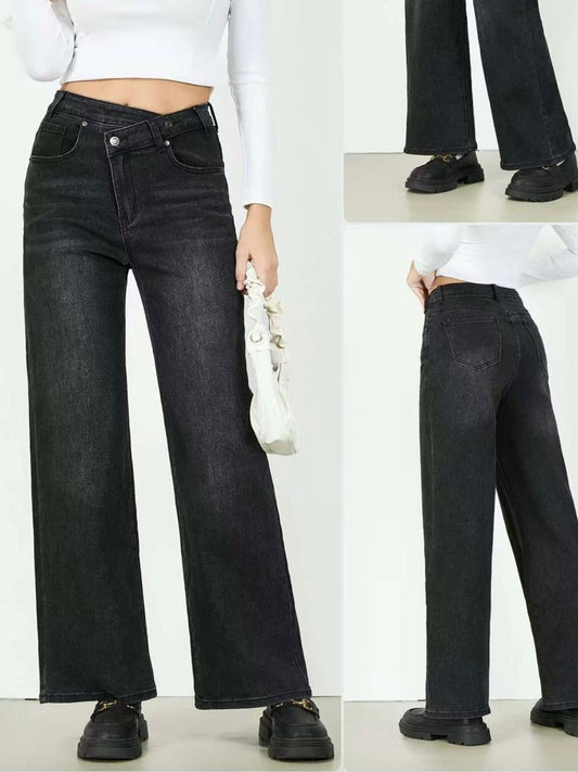 High-Waist Wide-Leg Jeans schwarz, Gr. 34-42