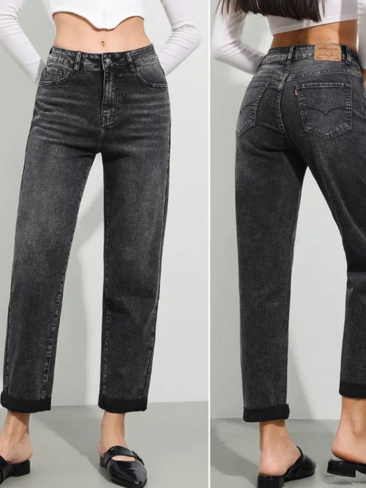 High-Waist Mom-Fit Jeans schwarz, Gr. 36-46