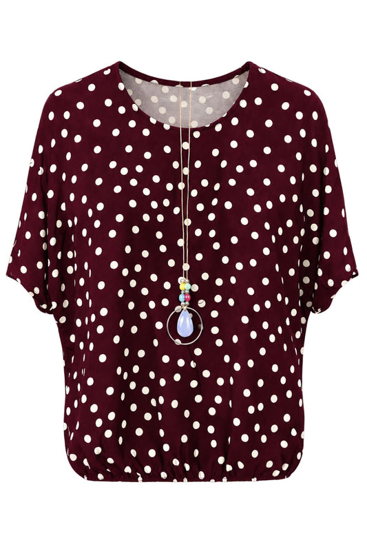 Blusenshirt mit Polka-Dots bordeaux, Gr. 36-42