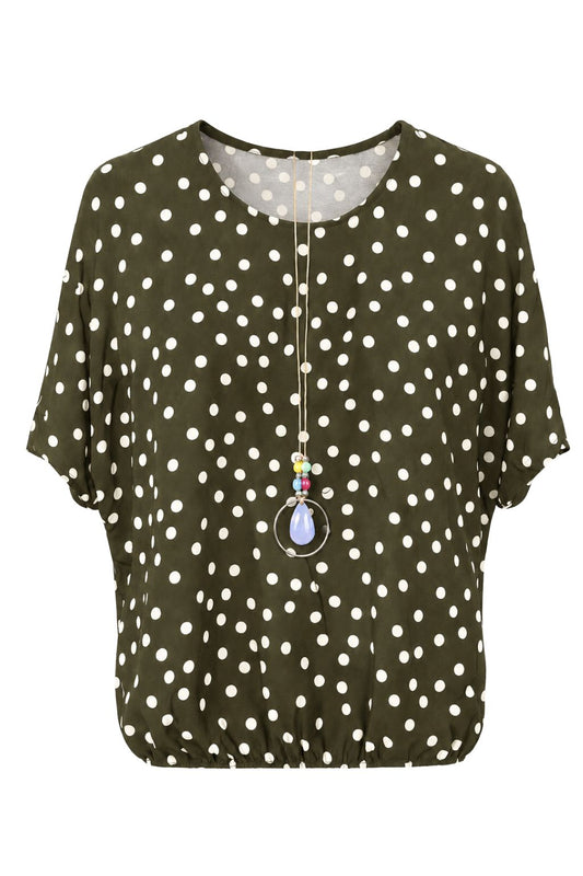 Blusenshirt mit Polka-Dots oliv, Gr. 36-42