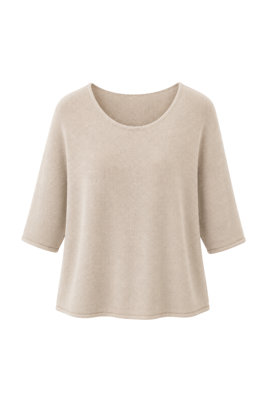 Basic Pullover "Lena" Rundhalsauschnitt  beige, Gr. 36-42