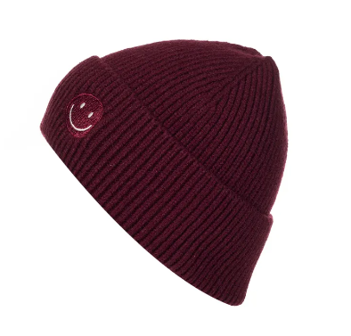 Kuschelige Beanie mit Smiley-Detail bordeaux