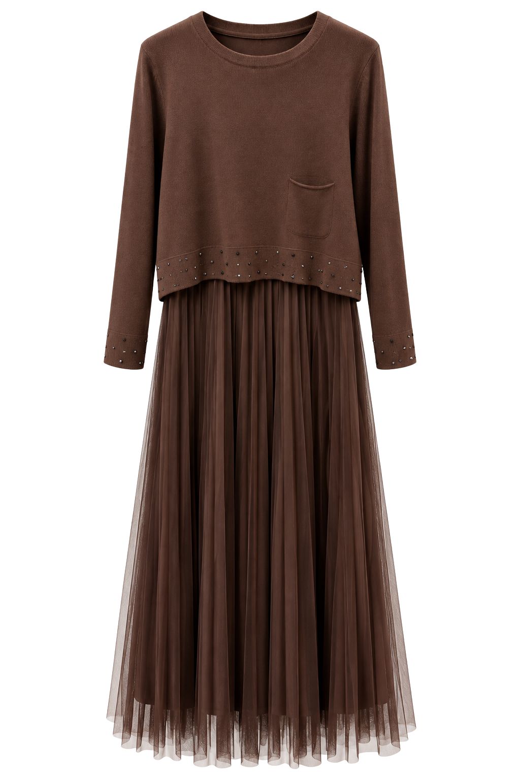 2-in-1 Plissee-Kleid "Amélie" mit Pullover schokobraun, Gr. 36-42