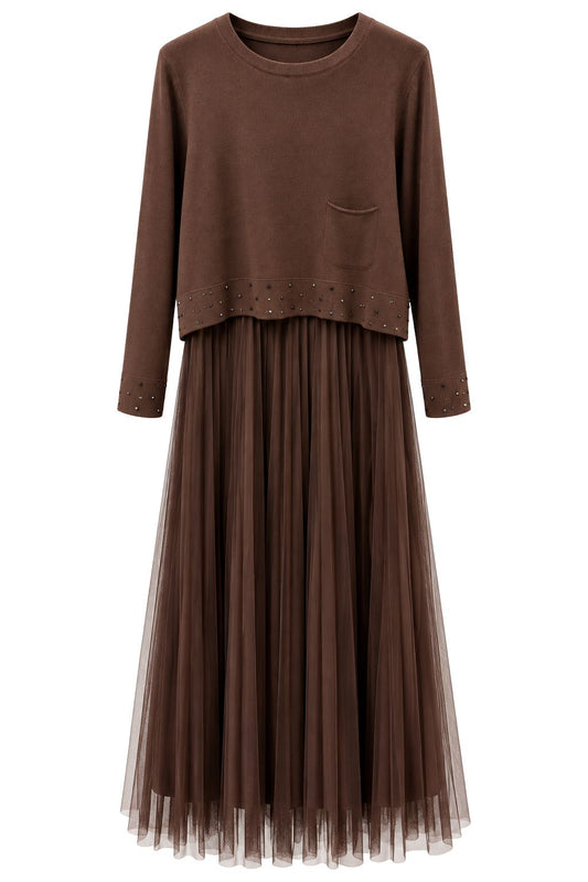 2-in-1 Plissee-Kleid "Amélie" mit Pullover schokobraun, Gr. 36-42