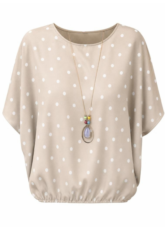 Blusenshirt mit Polka-Dots beige, Gr. 36-42