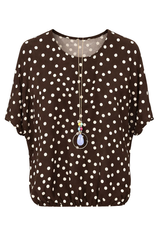 Blusenshirt mit Polka-Dots braun, Gr. 36-42