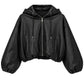 Cropped Jacke Lederoptik schwarz, Gr. 34-42