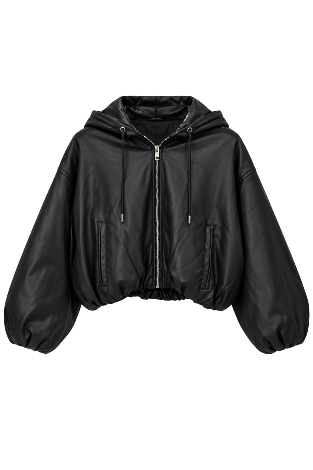 Cropped Jacke Lederoptik schwarz, Gr. 34-42