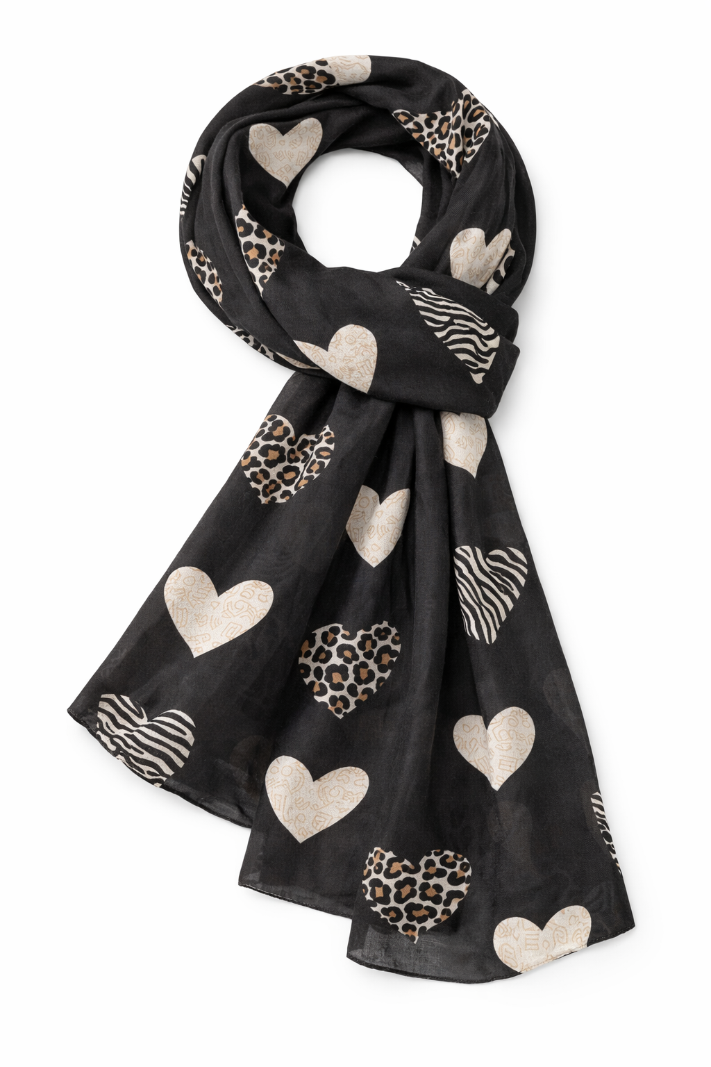 Herz- + Animal-Print Schal schwarz