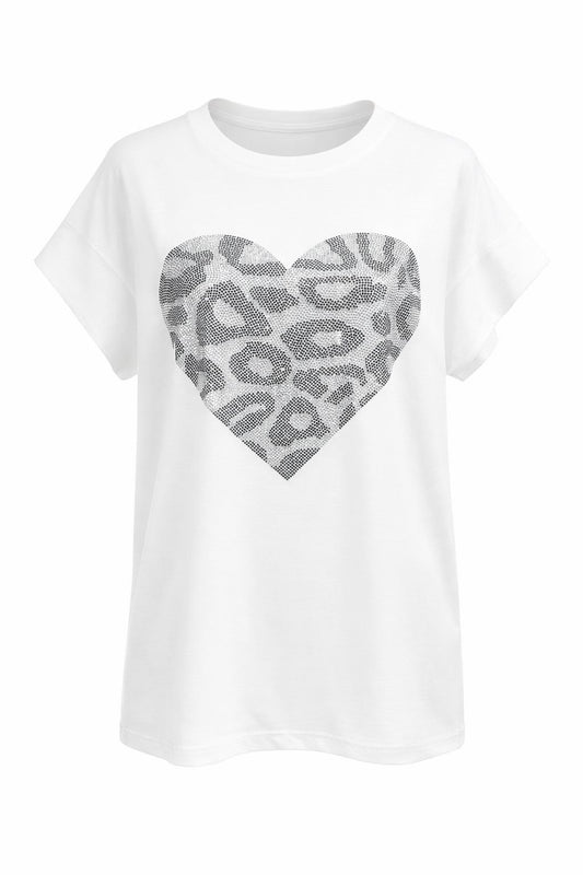 T-Shirt mit funkelndem Leo-Herz weiß, Gr. 36-42