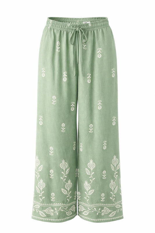 Stoffhose mit Boho-Muster Gr. 36-46 salbei