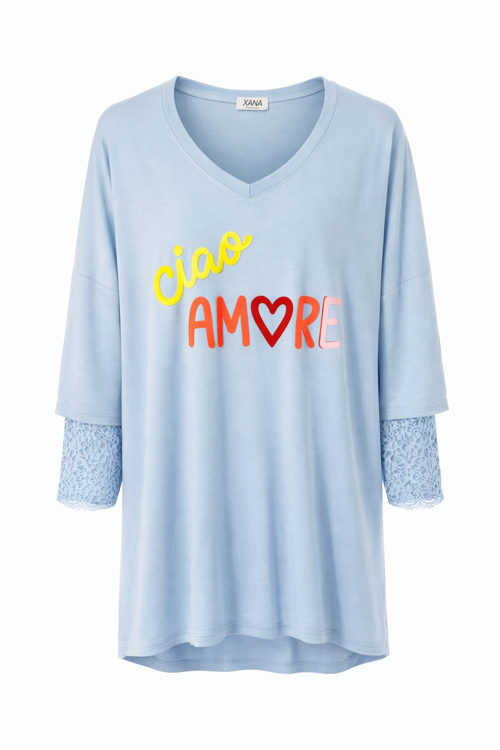 Shirt "Ciao Amore" mit Spitze, Gr. 40-48