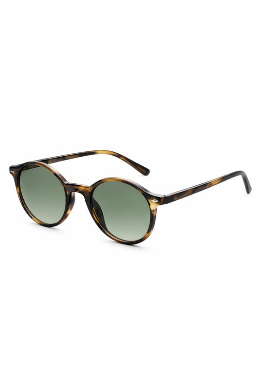 Rund Sonnenbrille, Gemustertes Gestell mit grünen Gläsern