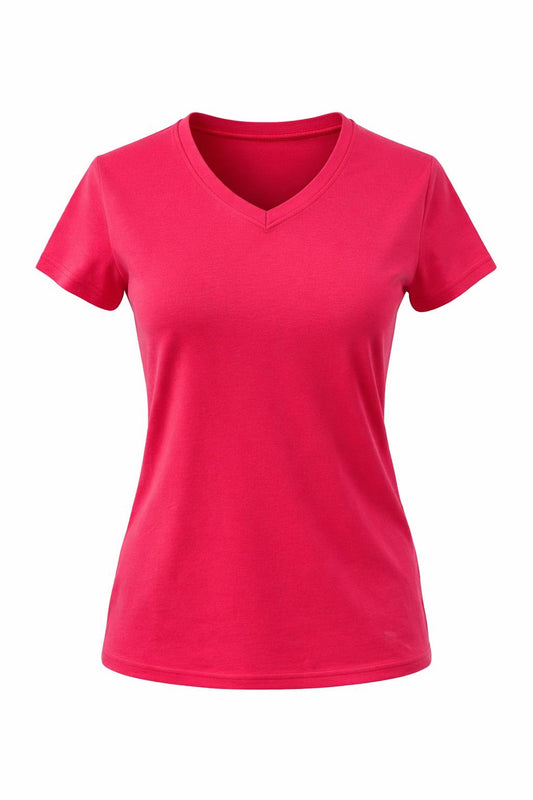 Basic T-Shirt V-Ausschnitt pink, Gr. 34-42