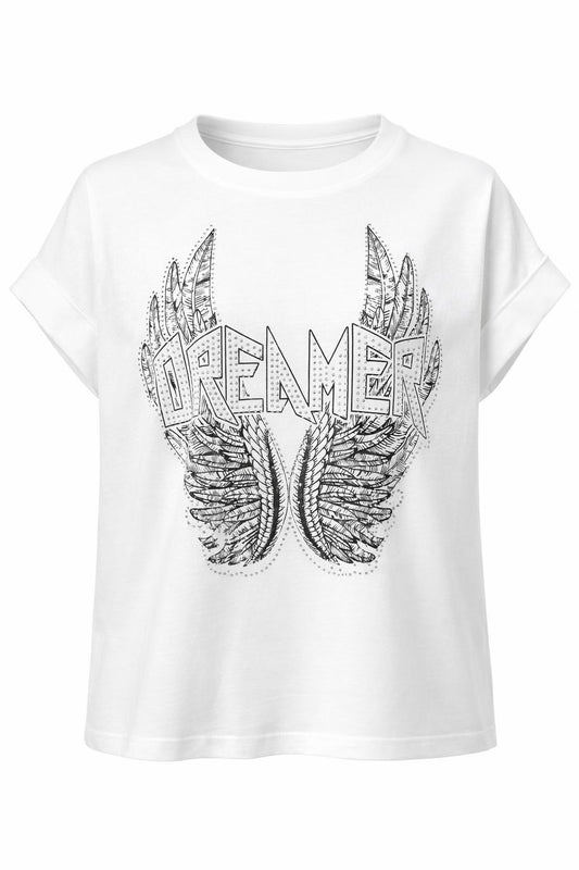 T-Shirt Dreamer mit Glitzersteinen weiß, Gr. 36-42